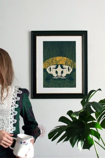 Hand-drawn forest woman illustration print by Rasa Mateviciute 2021, rasadesign.art