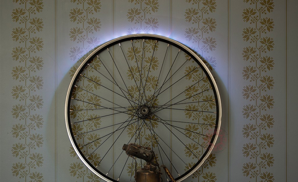 Rasa Mateviciute DIY lamp home decor light decorative ideas by rasadesign.art 2019 DIY Lights LED light bicycle wheel Bike Wheel Lamp