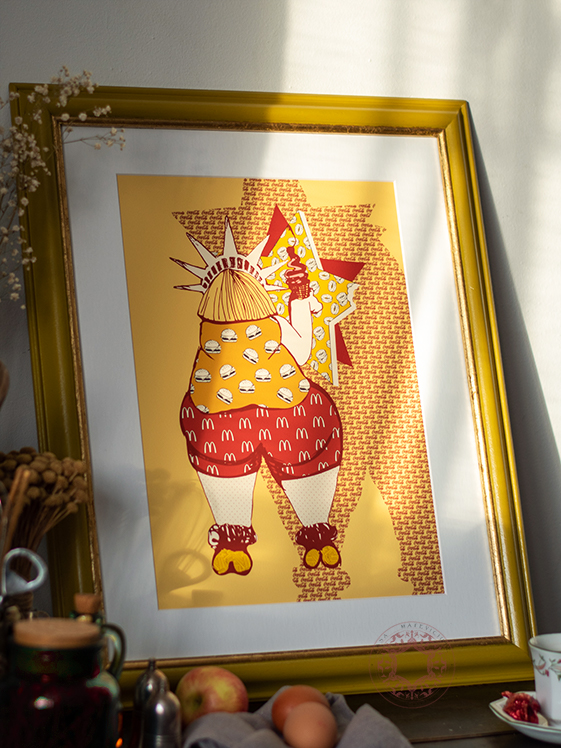 Hand-drawn chubby woman illustration print by Rasa Mateviciute 2022, rasadesign.art