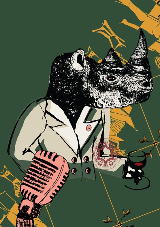 Hand-drawn rhino-man illustration print by Rasa Mateviciute 2021, rasadesign.art