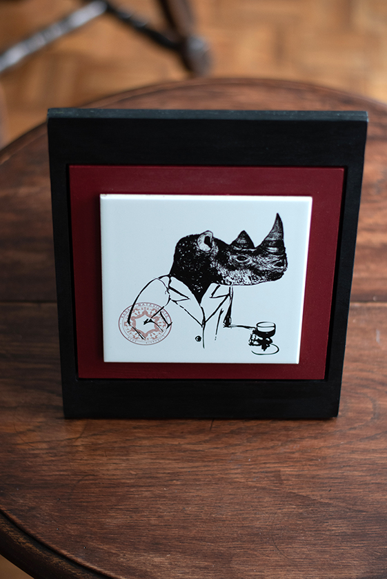 Hand-drawn rhino-man illustration print by Rasa Mateviciute 2023, rasadesign.art