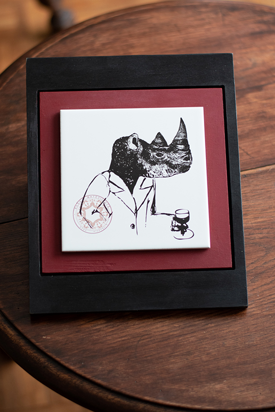 Hand-drawn rhino-man illustration print by Rasa Mateviciute 2023, rasadesign.art
