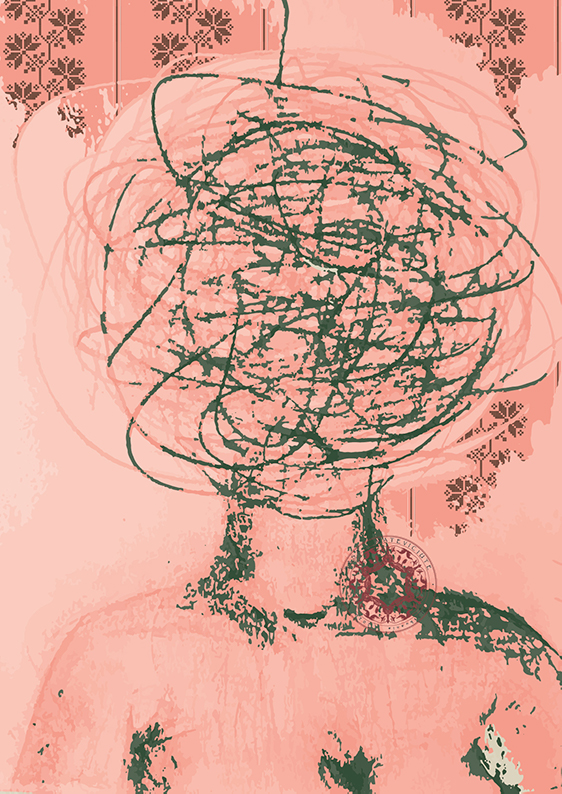 hand-drawn pink mind woman illustration print by rasa mateviciute 2023 rasadesign.art