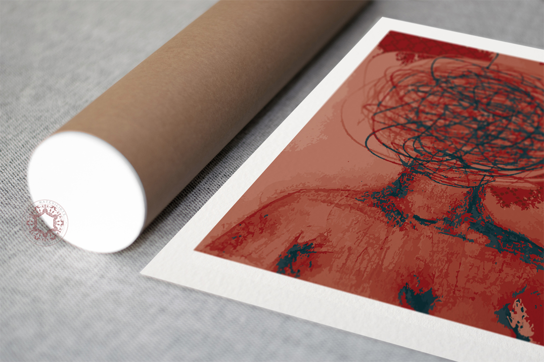 hand-drawn red mind woman illustration print by rasa mateviciute 2023 rasadesign.art