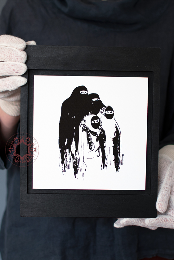 Hand-drawn Alien illustration print: ”Women”, 2021 by Rasa Mateviciute. rasadesign.art