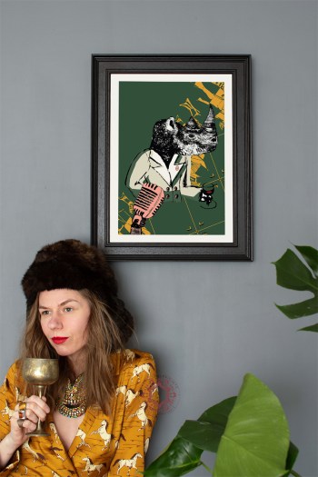 Hand-drawn rhino-man illustration print by Rasa Mateviciute 2021, rasadesign.art