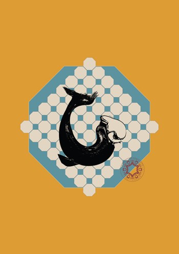 A beautiful whale is depicted on a calming background, symbolizing the balance of sweet, salty, and sour, by Rasa Mateviciute 2024 rasadesign.art