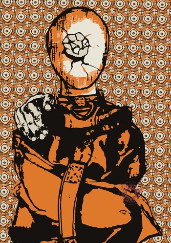 Illustration of a human with a broken egghead, highlighting the theme of vulnerability in the shell of a person, symbolizing the fragility of the human condition and representing the concept of a person as a fragile shell. print by Rasa Mateviciute 2024, rasadesign.art