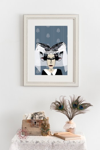 Hand-drawn bride illustration print by Rasa Mateviciute 2022, rasadesign.art
